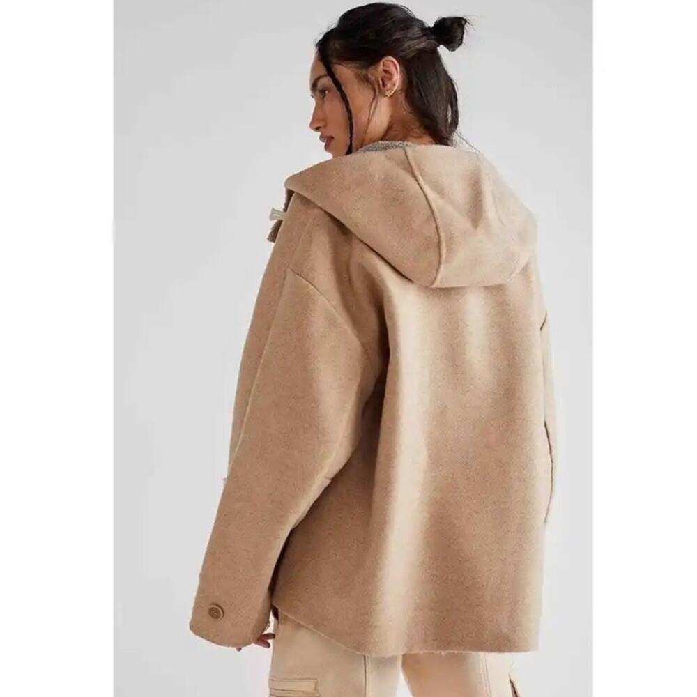 FP We The Free Womens Boho Slouchy Hooded Duffle Toggle Jacket Tan Size XS - Picture 7 of 15